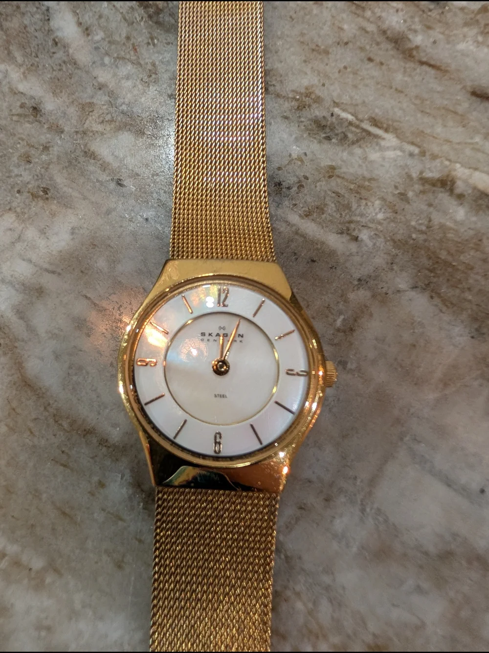 Skagen Gold Watch with Mother Of Pearl